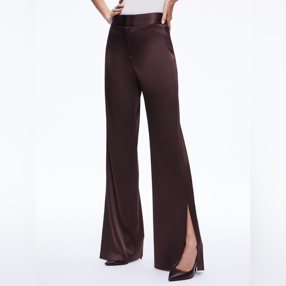NWT Alice Olivia Jc Wide-leg Side-slit Satin Pants